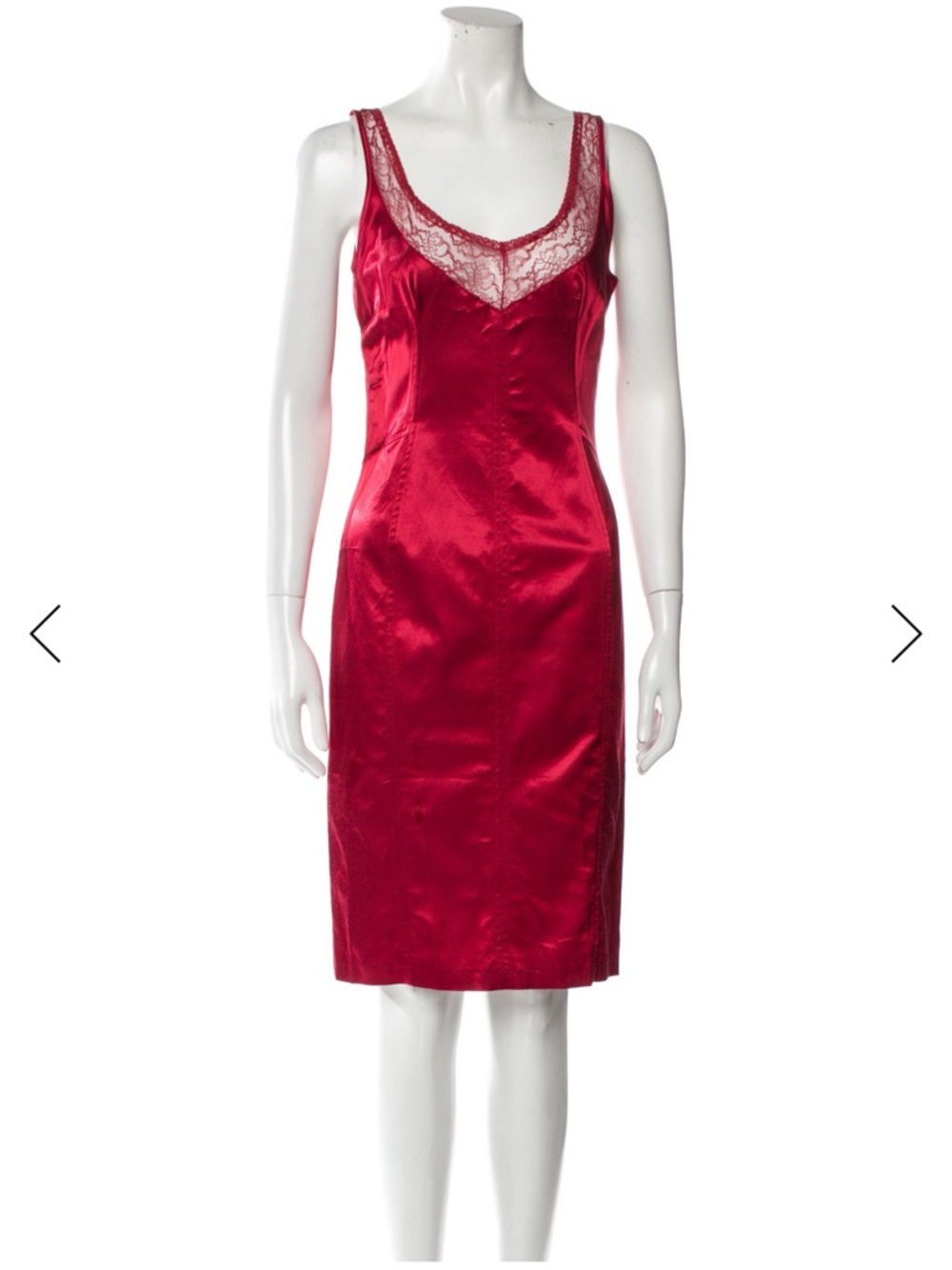 D&G Dolce & Gabbana Vintage Red Satin Lace-Trim Slip Dress